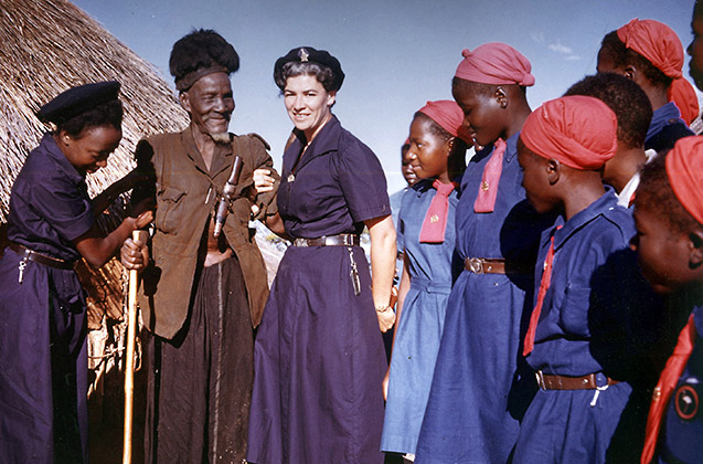 Eva Burrows meeting a witch doctor in Zimbabwe 