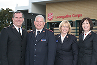 Image (courtesy of The Great Southern Star, Leongatha): Salvation Army Commissioners Floyd and Tracey Tidd (far left and far right) with Leongatha Corps Officers Captain Martyn Scrimshaw and Captain Heather Scrimshaw