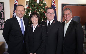 Image of Prime Minister Tony Abbot launching wishing tree appeal with Salvation Army and Managing Director of Kmart Guy Russo